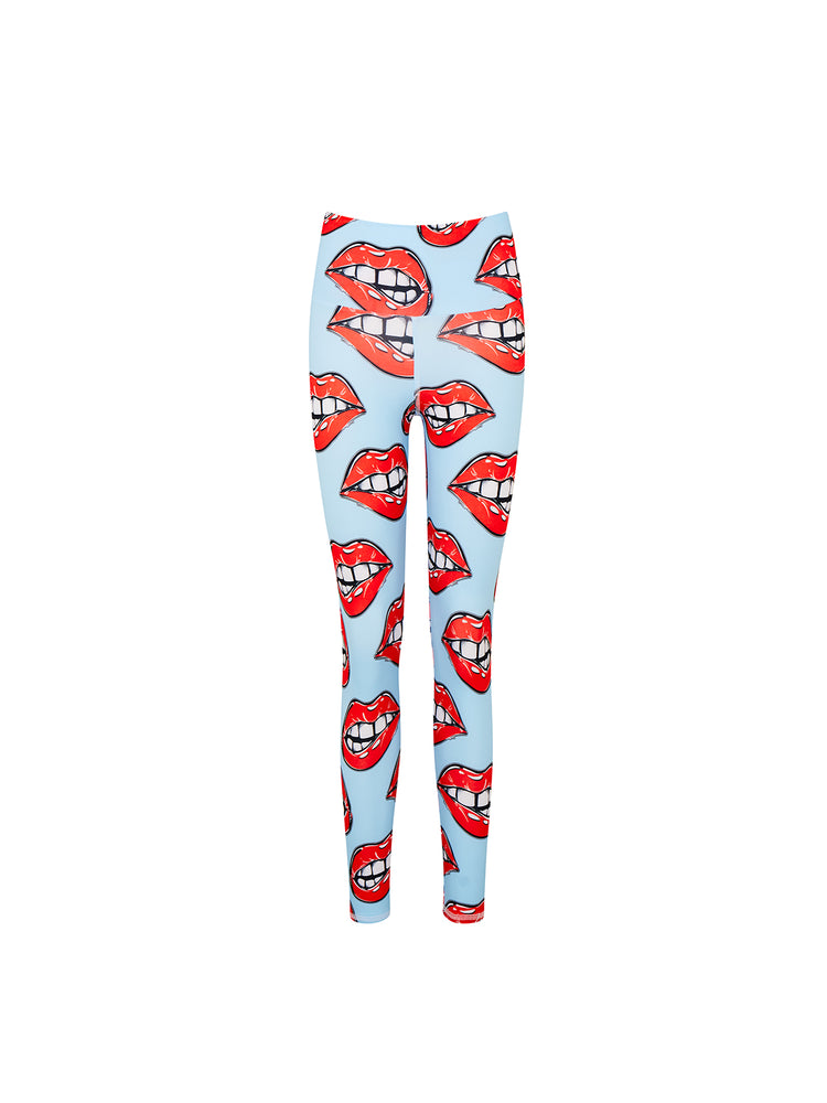 Kalaia blue print with red lips high rise sport leggings