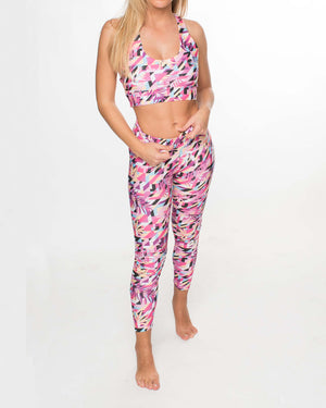 Kalaia multicolour pink geometric print high rise sport leggings